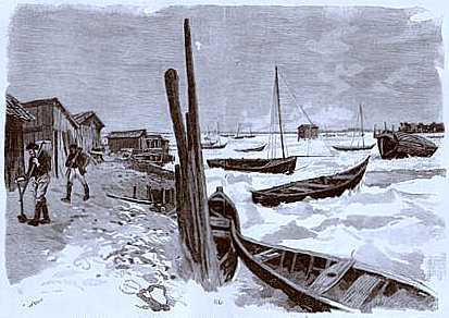 bassin d`Arcachon gele en janvier 1891
