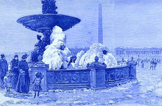 fontaine de la place de la Concorde gelees en decembre 1890