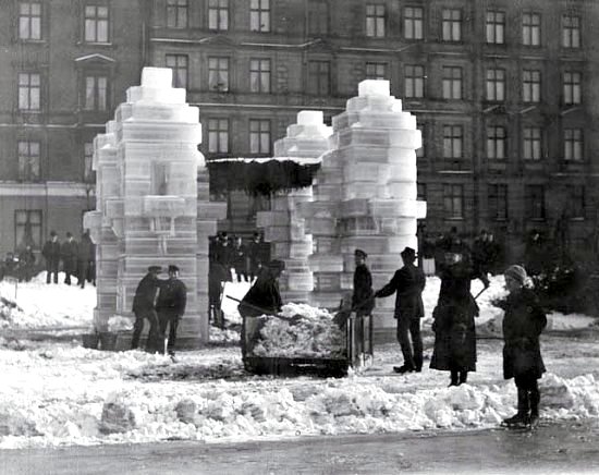 sculpture de glace à Copenhague durant l`hiver 1895