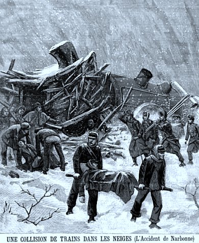 accident de train dans la neige pres de Narbonne en janvier 1893