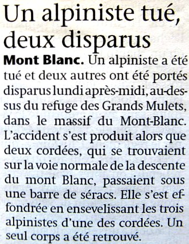 accidents de montagnes ete 2003