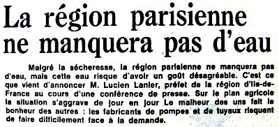 article sur l`approvisionnement en eau de Paris début juillet 76