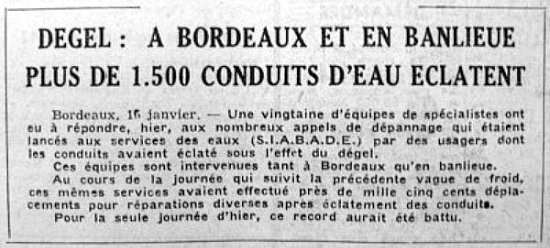 article sur les fuites d`eau après le redoux début janvier 63