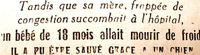 entete sur un autre bebe qui a frole la mort hiver 1954