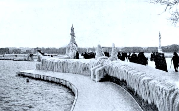 bise glaciale sur la jetee a Geneve en janvier 1905