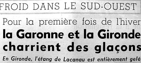 entête sur le retour du froid mi janvier 63