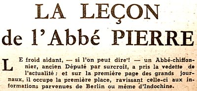article sur l`Abbe Pierre en fevrier 1954