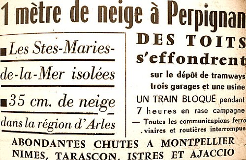 neige dans le grand sud Perpignan ensevelie fevrier 1954
