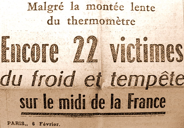 entete victimes du mauvais temps dans le sud en fevrier 1954