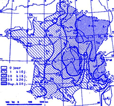 nombre de jours avec fortes gelees en fevrier 1956