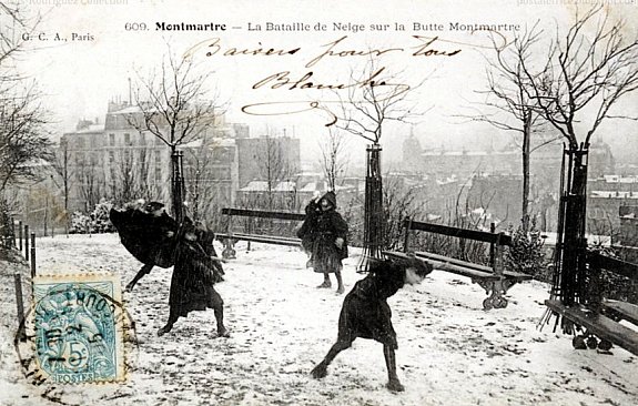 neige a Paris Montmartre pendant l`hiver 1905