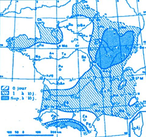 nombre de jours avec presence de neige au sol en fevrier 1956