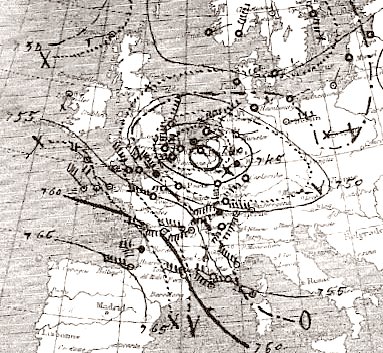 carte isobarique de l`ouragan du 13 fevrier 1900
