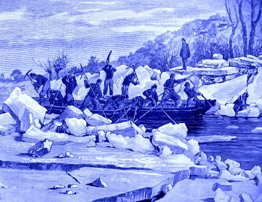pontonniers ouvrant un chenal en Loire decembre 1879
