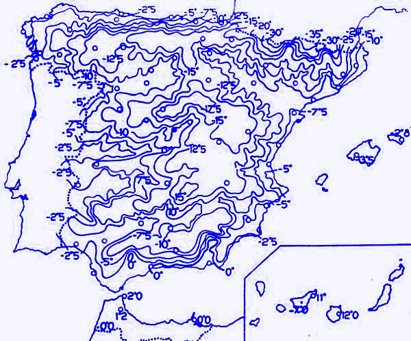 temperatures minimales Espagne fevrier 1956